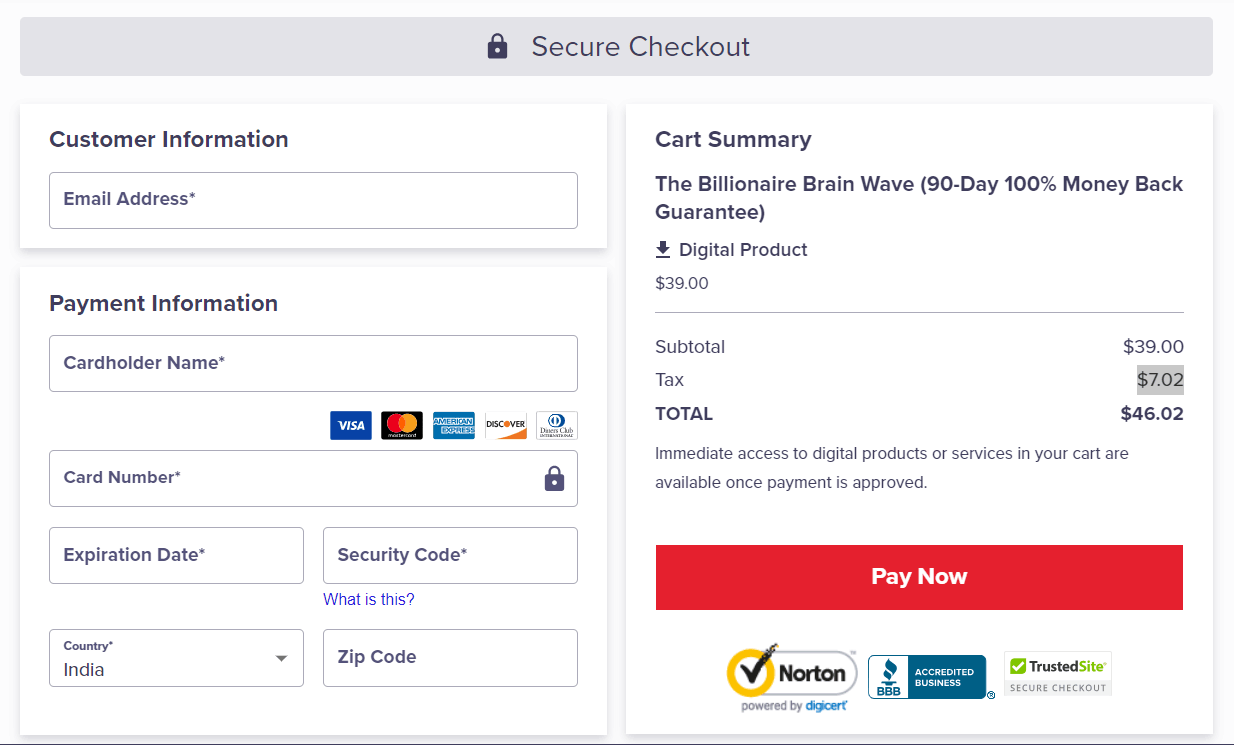 The Genius Wave Checkout Page